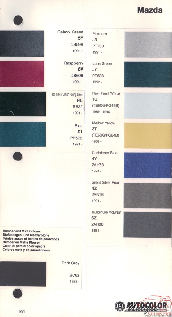 1989 - 1994 Mazda Paint Charts Autocolor